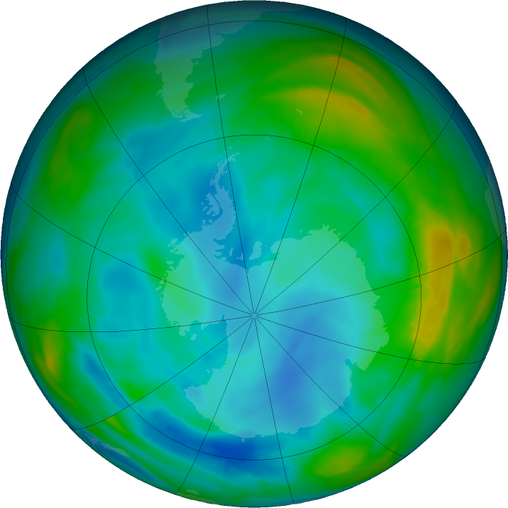 Antarctic ozone map for 15 July 2020